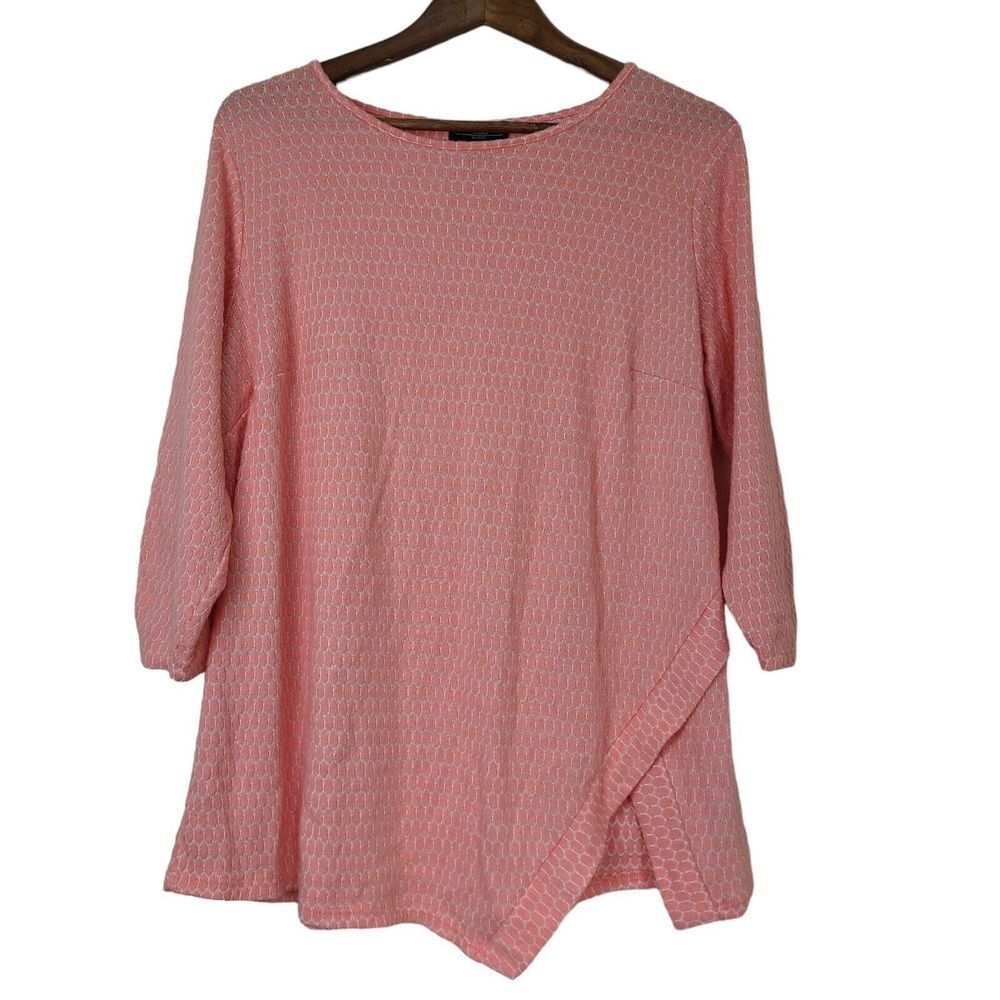AGB Womens Plus Size 1X Asymmetrical Hem 3/4 Sleeve Top Blouse Peach